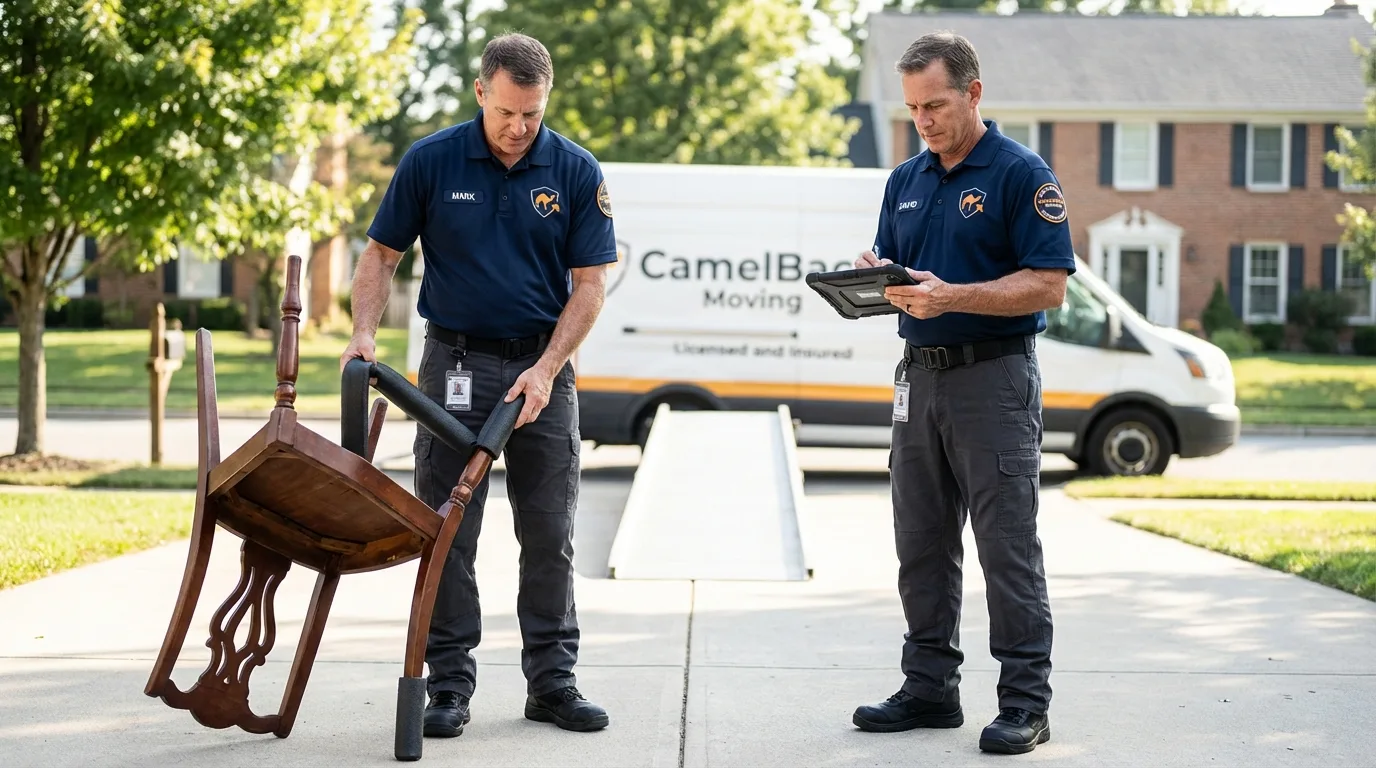 Movers inspecting furniture for damage prevention before loading in Nashville, GA